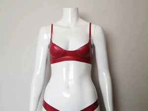 Latex Two Piece Set with Low Waist Briefs and Round Cup Bra