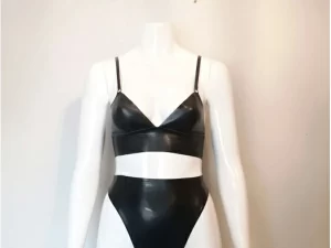 Latex Bra and High-waist Thong, Two Piece Set