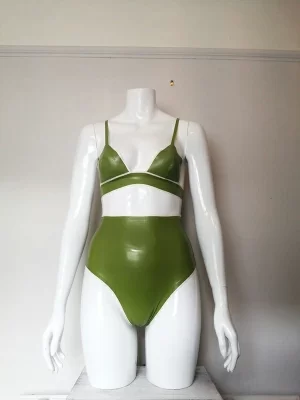 Latex triangle bra and thong, 2 piece set