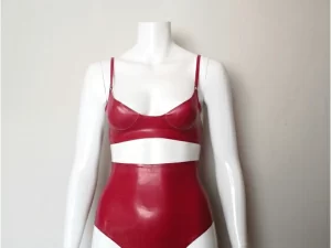 Latex Two Piece Set with Extreme High-waist Knickers and Round Cup Bra