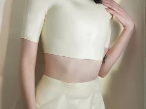 White latex shot sleeve crop top