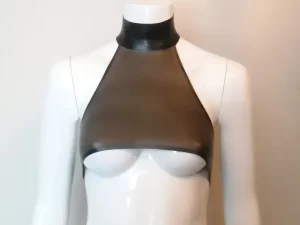 Latex Under-boob Halter Neck Top with Popper fastening High Neck