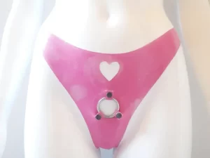 Latex Strap-on O-ring, metal-wear Thong with Cut Out Heart