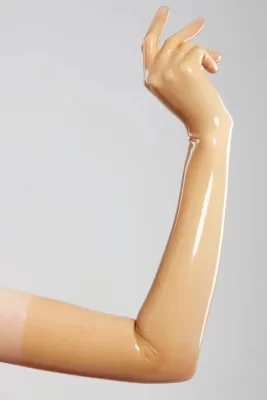 Long gloves made of molded latex in natural translucent color