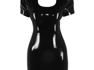 Latex wardrobe with this stylish short puff sleeve dress