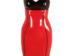 Striking red latex pencil dress