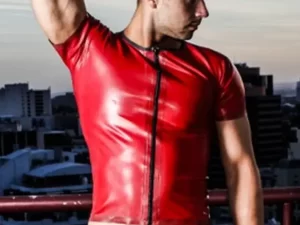 Latex Mens Round Neck Zip Front T-Shirt