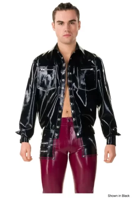 Mens Latex Bomber Press Stud Front Jacket