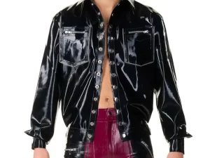 Mens Latex Bomber Press Stud Front Jacket