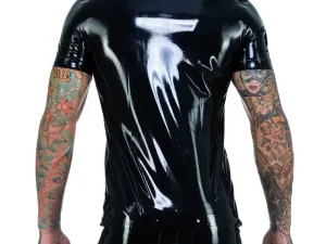 Mens Latex T-Shirt with Bold Lip Print