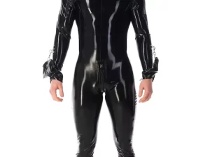 latex mitts zips high neck catsuit