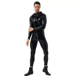 Latex Men's Hoody Tight Catsuit With Zip