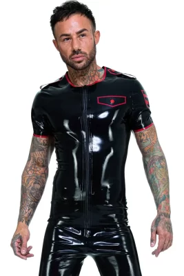 Latex Military Style Trim Top Shirt