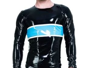 Men's Latex Transparent Trim Long Sleeves Top