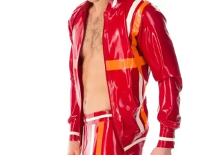 Latex Bomber Racing Style Contrast Trim Jacket