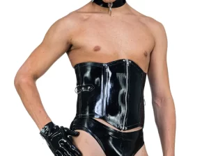 Men's Latex Zip Corset With Two D-rings