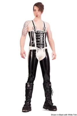 Men's Latex Front Buckle And Zip Corset