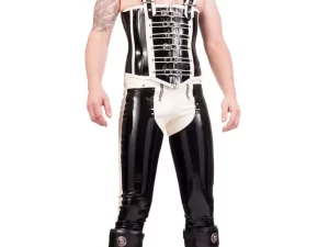 Men's Latex Front Buckle And Zip Corset