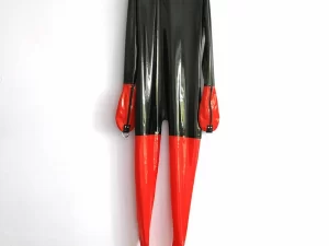 Latex Back Zipper with Removable Gloves Collars Catsuit