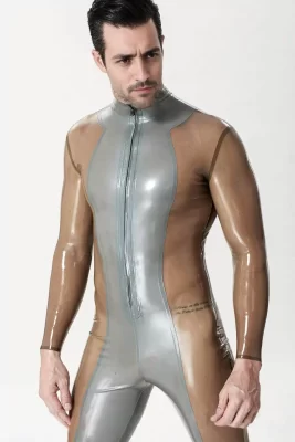 Male Silver Sleek Front-zip Catsuit