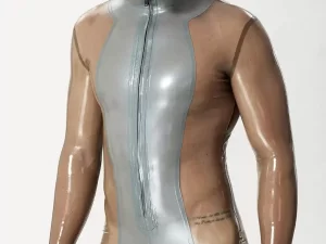 Male Silver Sleek Front-zip Catsuit