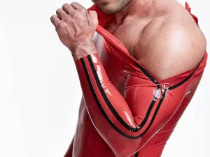 Male Double Lines Shoulder-Zipper Latex Catsuit