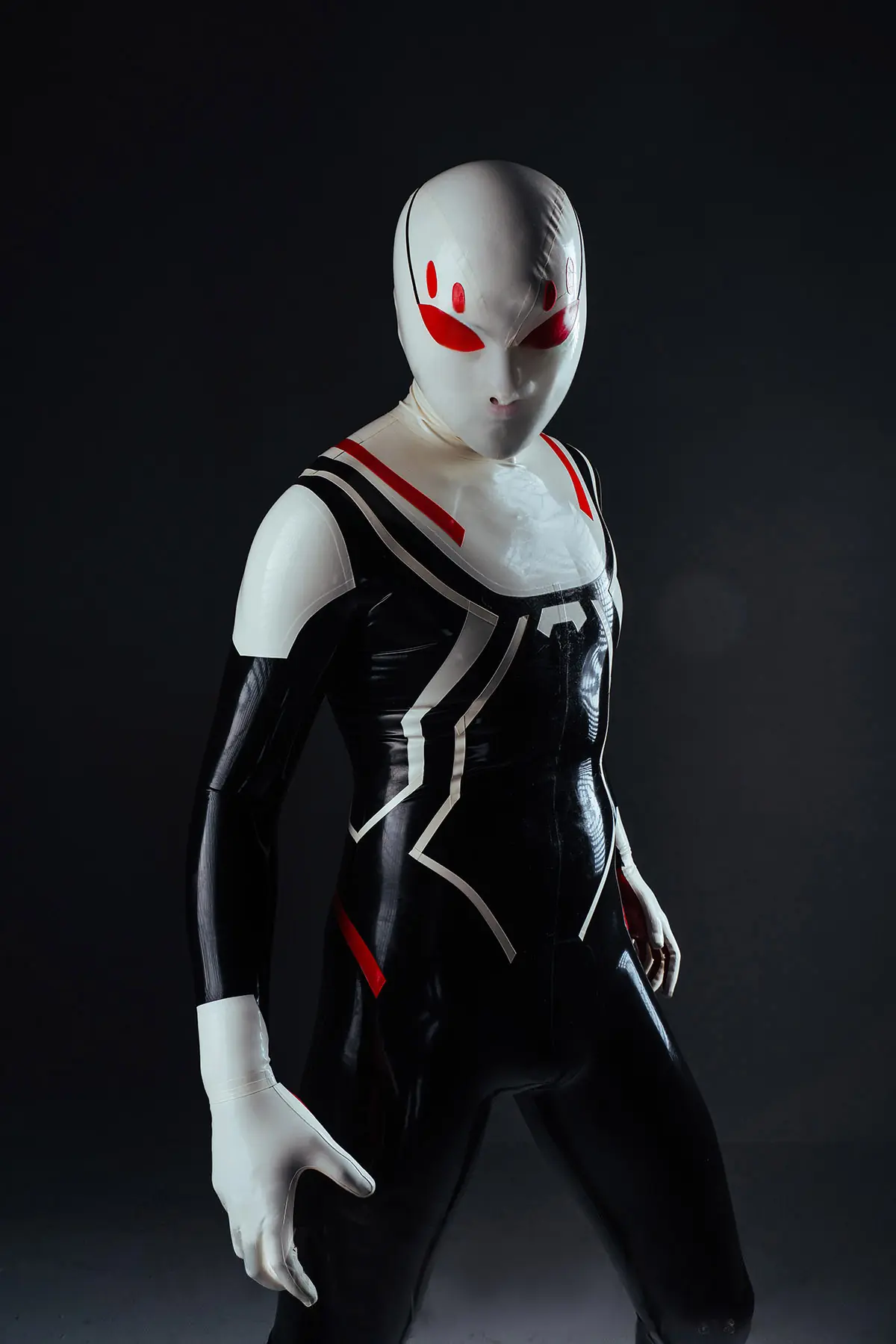 Male American Hero Latex Neck Entry Cosplay Catsuit With Feet