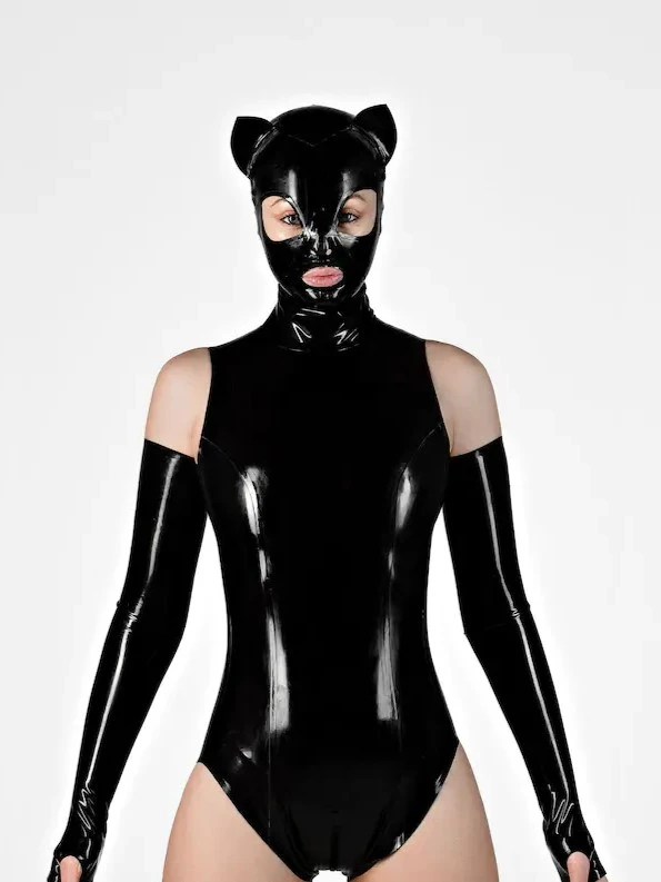 Panda-Colored Catwoman Latex Hood