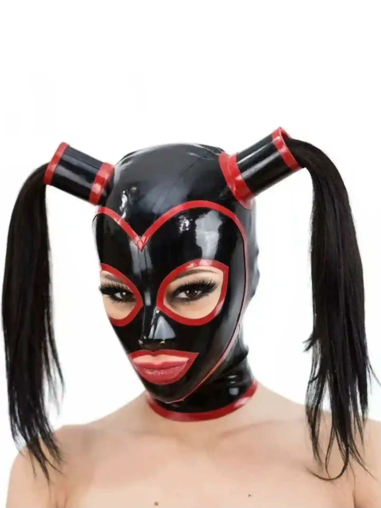 Latex cat mask with opened mouth