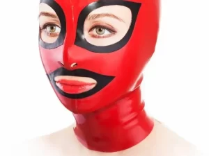 Latex mask with back zipper and contrasting eyes and mouth