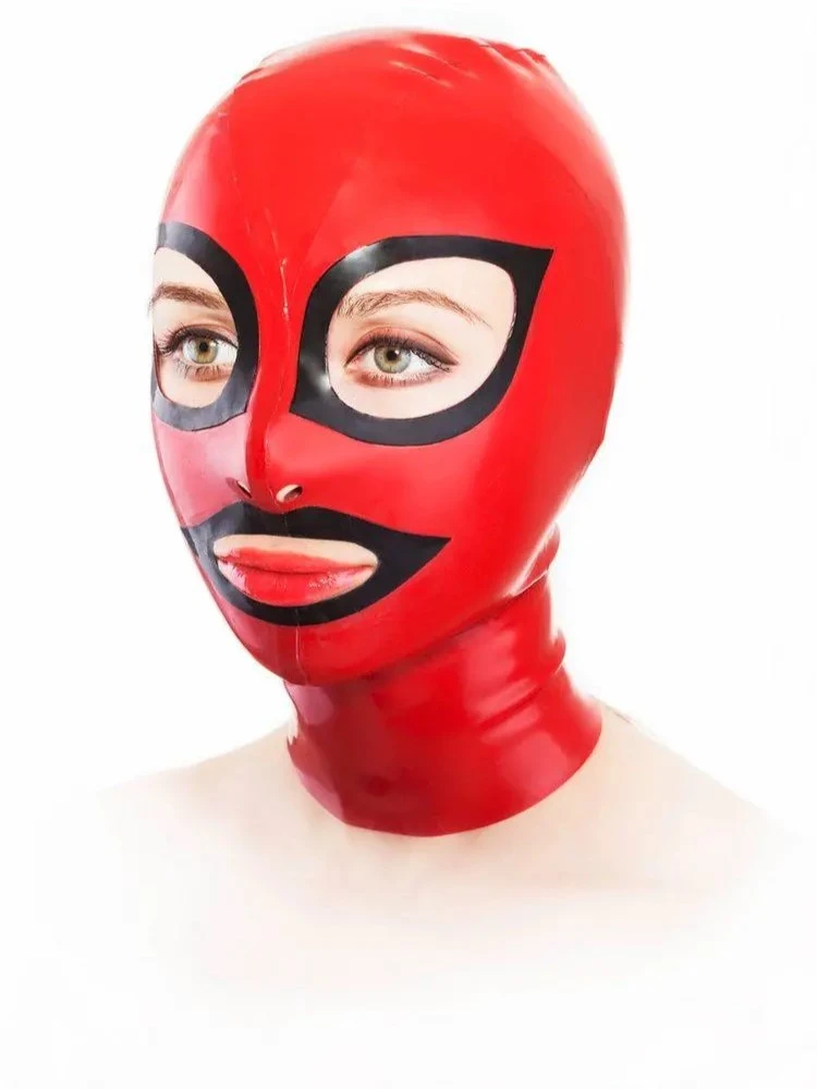 Latex mask with perforated eyes and translucent face