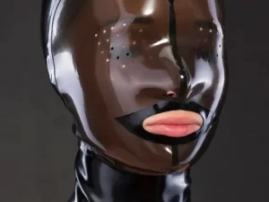 Latex mask with perforated eyes and translucent face