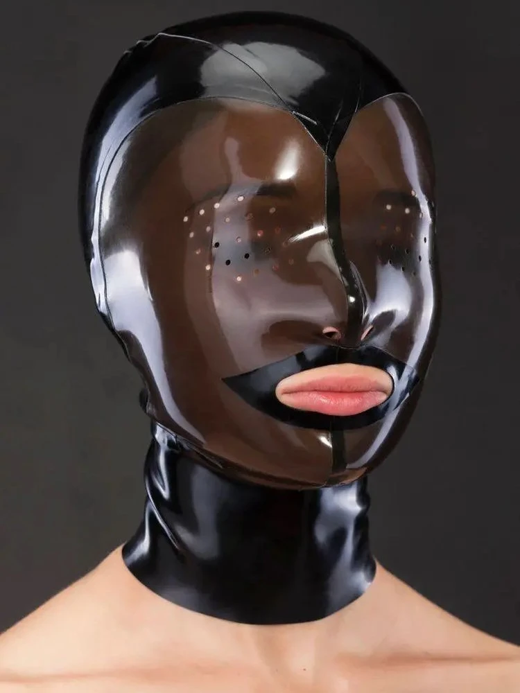 Latex mask with back zipper and contrasting eyes and mouth