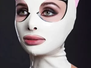 Latex cat mask with eyelashes and pink ears