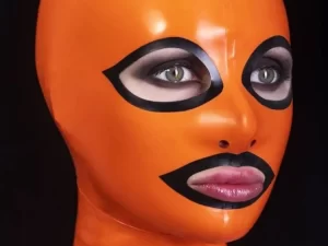 Latex mask with back zipper and contrasting eyes and mouth