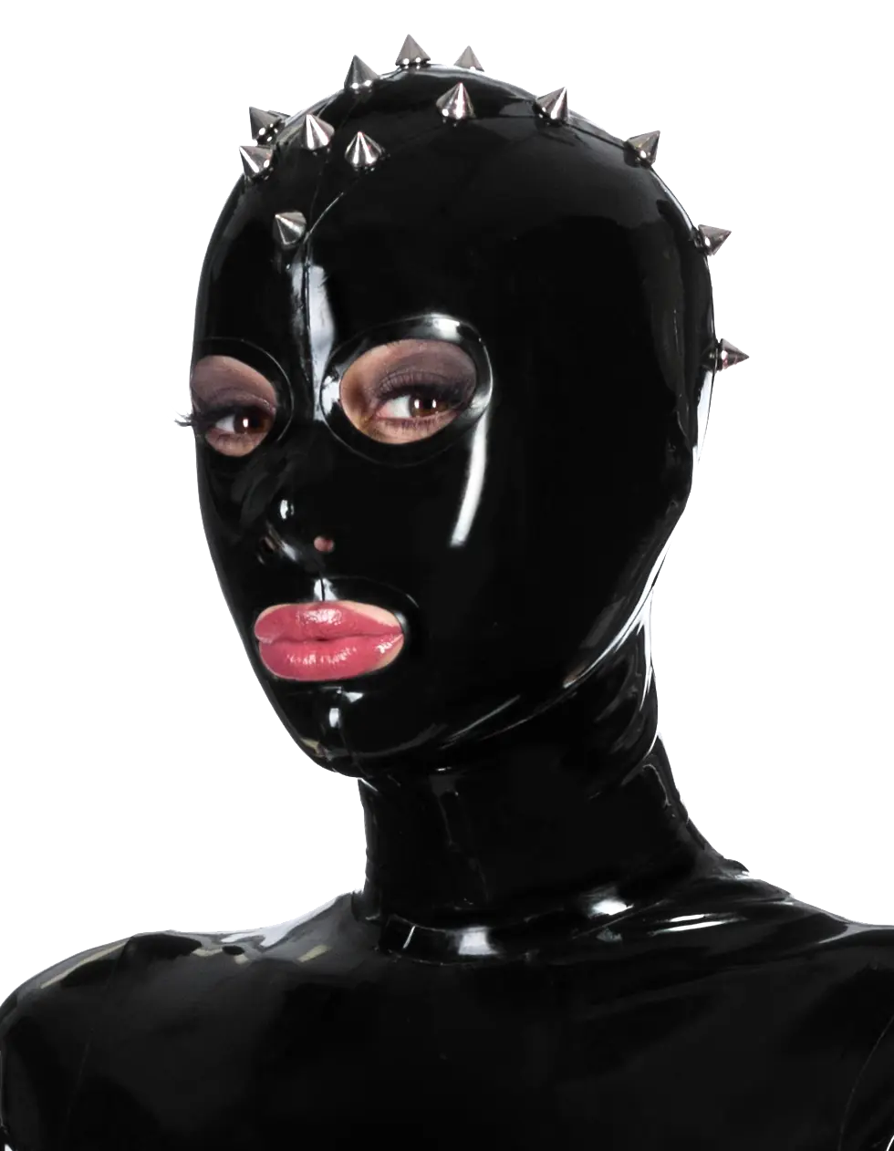 Latex Mask with Pigtails Rubber Hood Plus Size Open Mouth and Eyes with Hairpiece