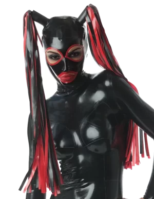 Latex Mask with Pigtails Rubber Hood Plus Size Open Mouth and Eyes with Hairpiece