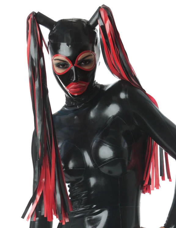 Unisex latex mask with blond tail back zipper fetish BDSM