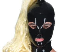 Unisex latex mask with blond tail back zipper fetish BDSM