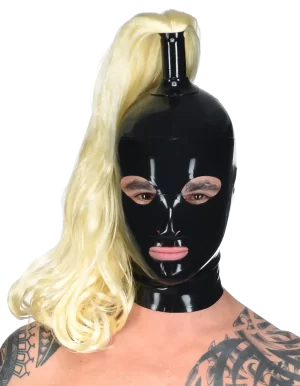 Unisex latex mask with blond tail back zipper fetish BDSM