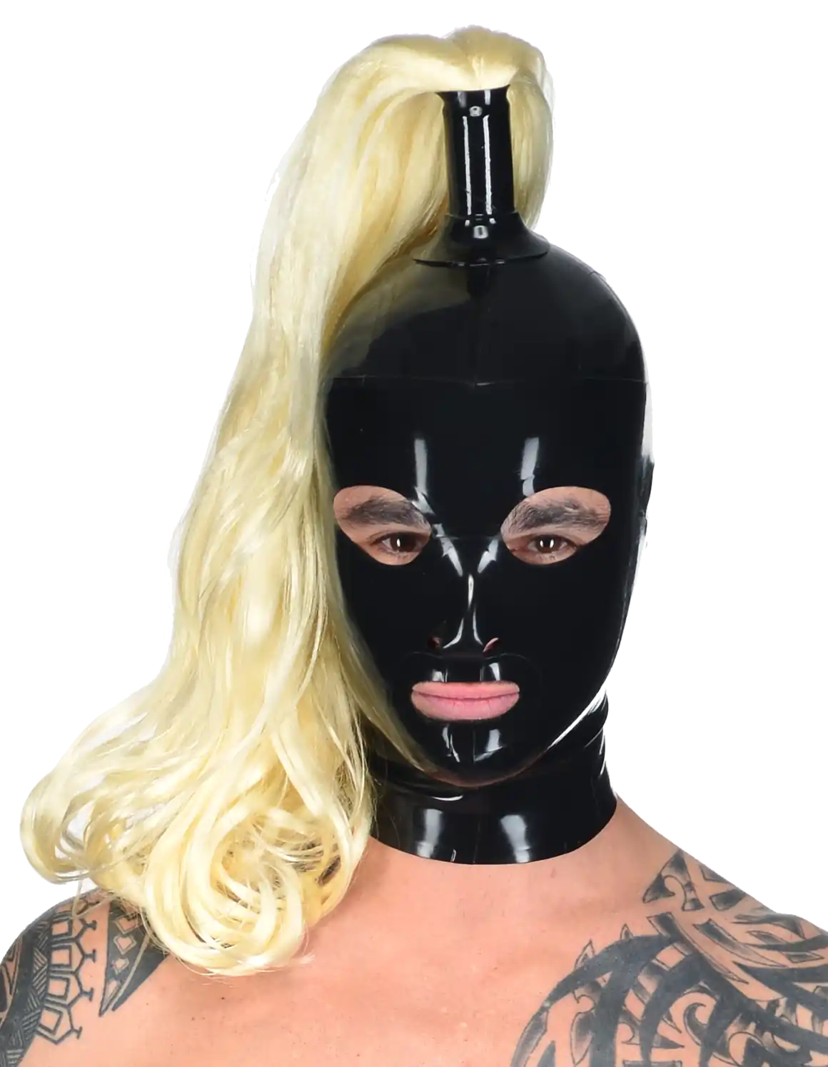 Latex Mask Handmade Black Hoods with Open Big Eyes and Open Mouth