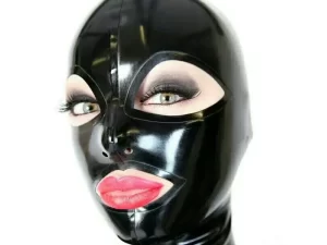 Latex Mask Handmade Black Hoods with Open Big Eyes and Open Mouth