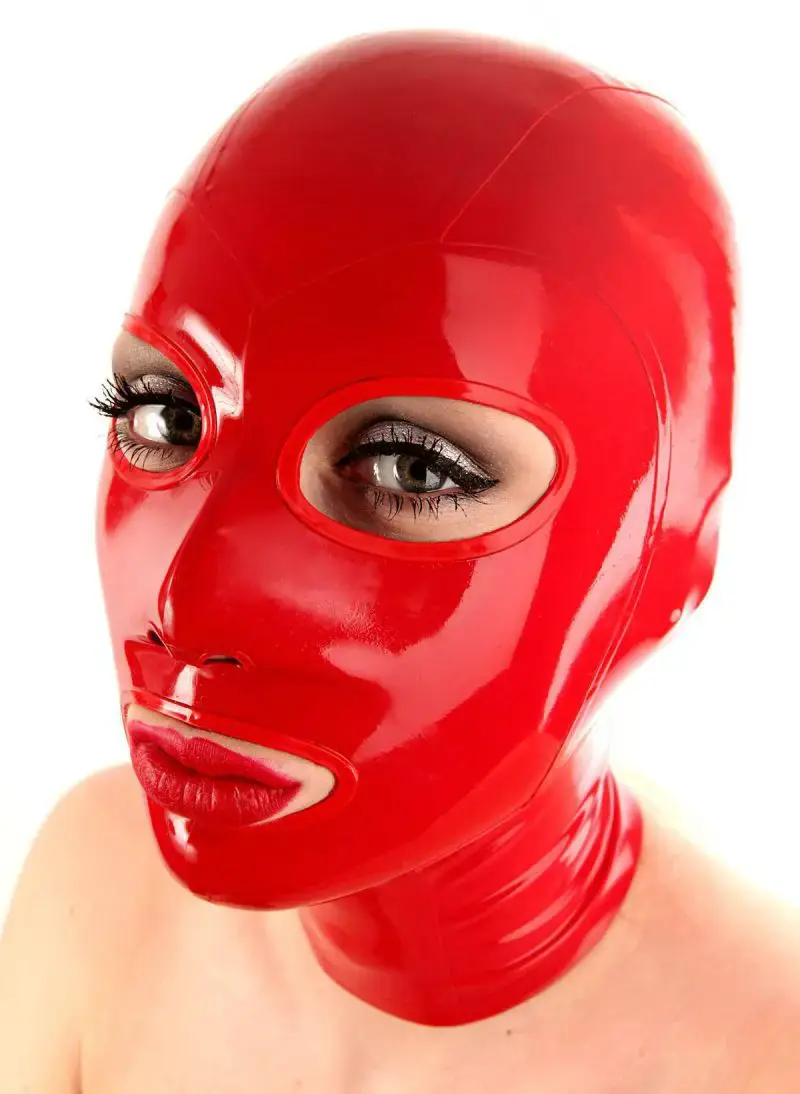 Black Latex Hood with Mesh Eyes Exposed Mouth and Back Zipper