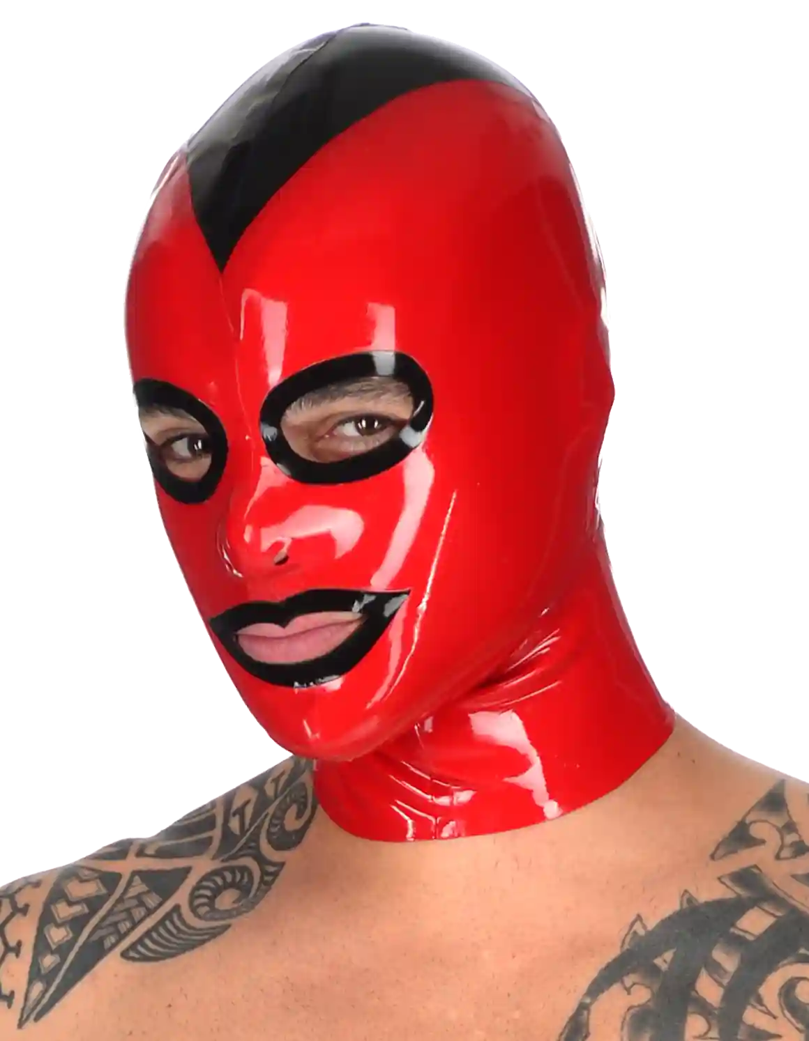 Sexy Black Latex Rubber Gummi Hood Mask Removable Eyes Mouth Patch Neck Collar