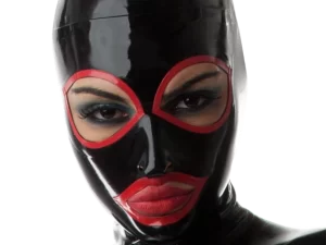 Latex Big Eye Black with Red Trims Hood Back Zip Handmade