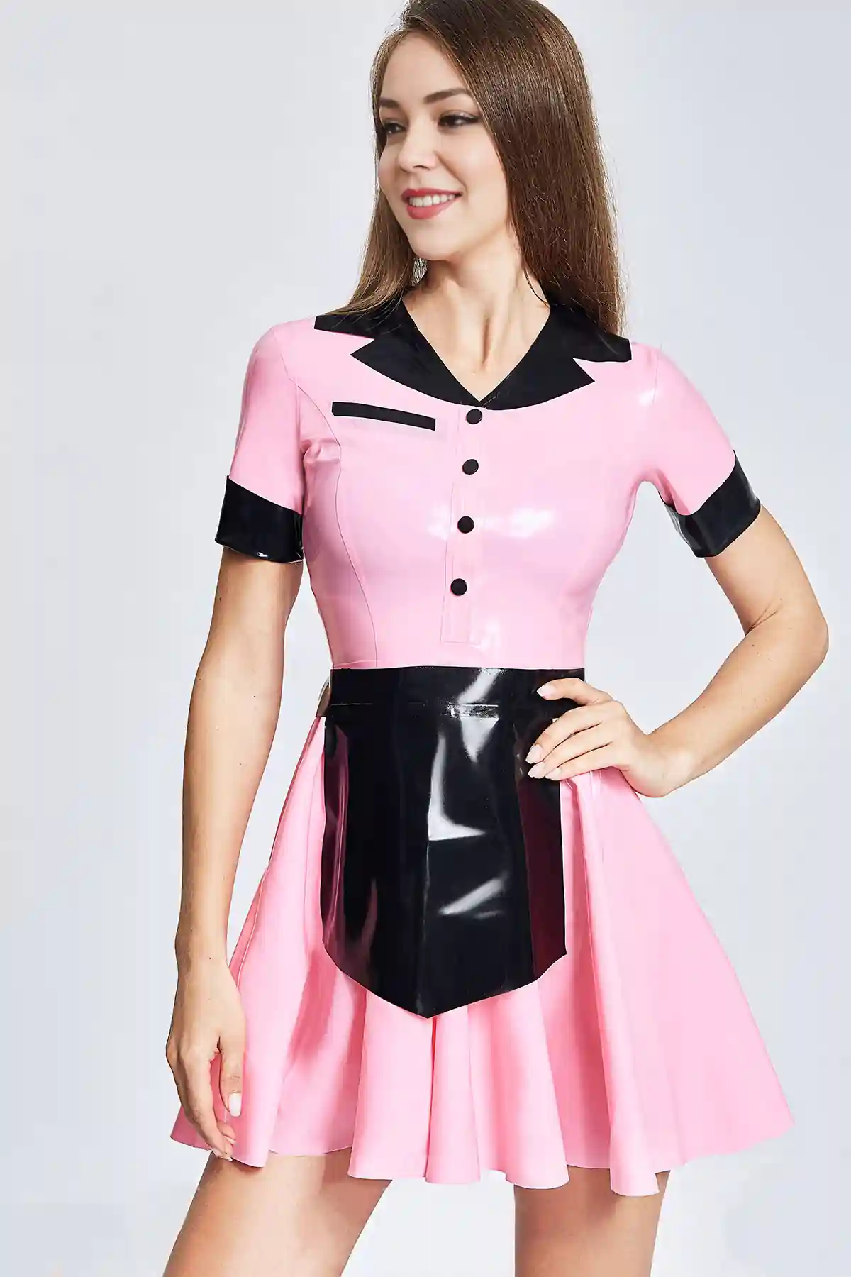 Latex Slanted Sleeve Mini Ball Dress