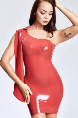 Latex Slanted Sleeve Mini Ball Dress