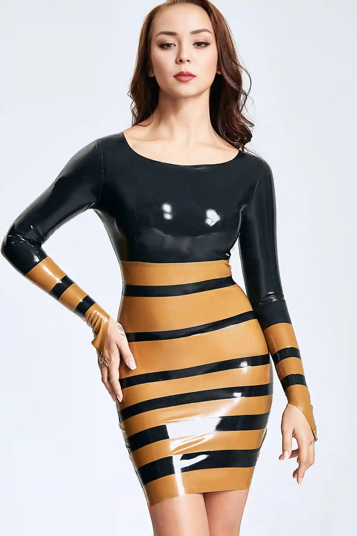 Latex Take-The-Plunge Ankle-Length Halter-Neck Dress