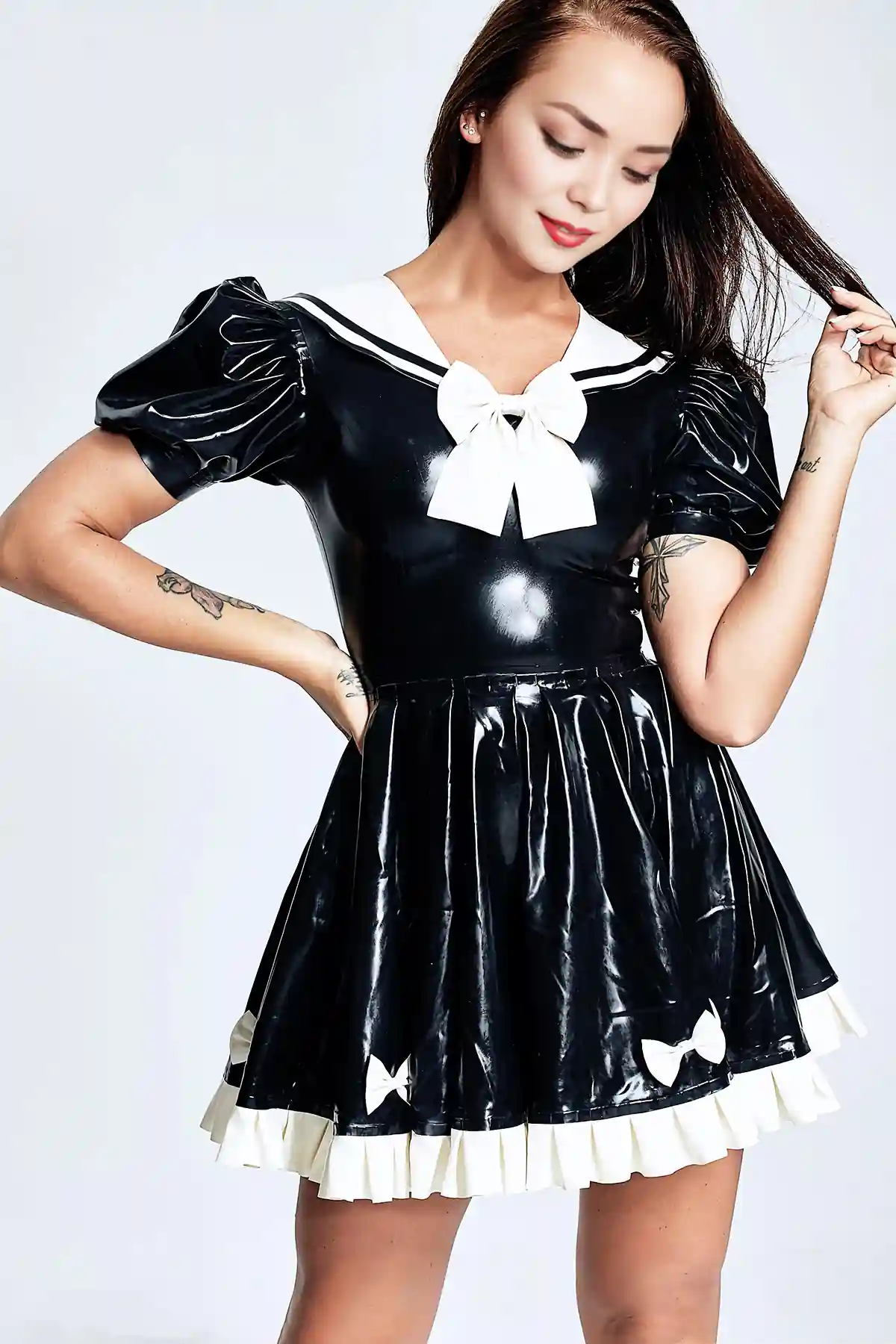 Latex Bow-Peep Mini Dress