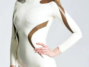 Latex Caramel Wave Long-Sleeved Knee-length Dress